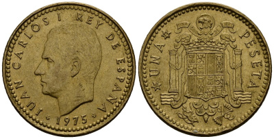 Испания 1 песета 1975 Хуан Карлос I (1975-2014) KM 806 алюминиевая бронза 4176-355