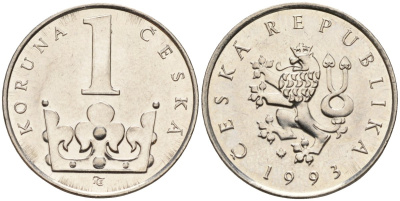 Чехия 1 крона 1993 KM 7 сталь плакированная никелем 4152-928