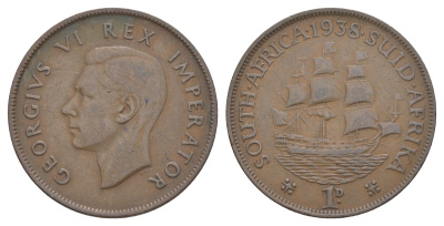 ЮАР 1 пенни 1938 Георг VI (1936-1952) KM 25 бронза 4645-834