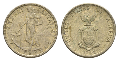 Филиппины 20 сентаво 1944 KM 182 серебро 4649-639