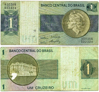 Бразилия 1 крузейро ND (1970-1972) серия А00366 Pick 191а бумага 7219-49-1-1