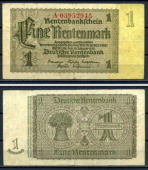 Германия 1 рентенмарка 1937 Pick 173 b бумага 8621-40-1-2