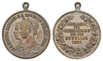 Нидерланды жетон свадьба Королевы Нидерландов Вильгельмины 1901 диаметр 28 мм, вес 8,2 гр белый металл 4622-1024