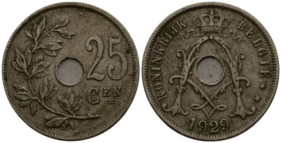Бельгия 25 сантимов 1929 Belgie, Альберт I (1909-1934) KM 69 медно-никель 4403-232