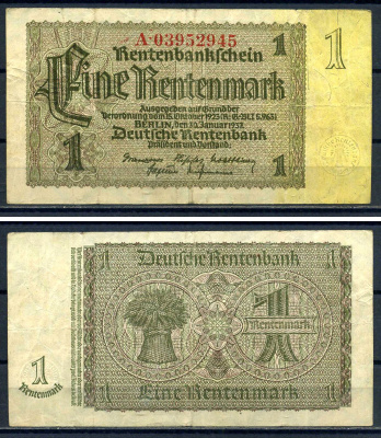 Германия 1 рентенмарка 1937 Pick 173 b бумага 8621-40-1-2
