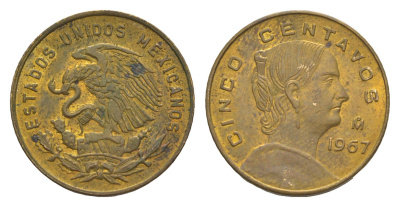 Мексика 5 сентаво 1967 Жозефа Ортис де Домингес KM 426 латунь 4644-642