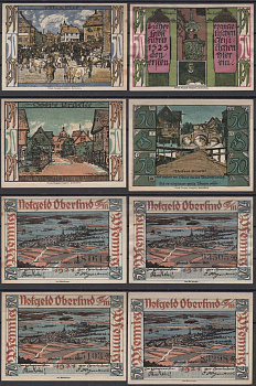Оберлинд полный набор из 4 нотгельдов (50 пфеннигов) 1921 Grabowski 999.1a бумага UNC (пресс) 7556-24-3-1