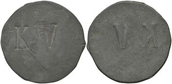 ФРАНЦИЯ ЖЕТОН, ТОКЕН ND ПЛАТЕЖНЫЙ ЖЕТОН НАЧАЛА XX ВЕКА, ОДНОСТОРОННИЙ ЧЕКАН, НА АВЕРСЕ НАДЧЕКАНКА БУКВ K V, ДИАМЕТР 26 ММ. цинк 65-512