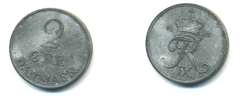 ДАНИЯ 2 ЭРЕ 1967 C; S, ФРЕДЕРИК IX (1947-1972) KM 840.2 цинк 176-534