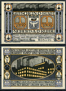 Германия, Нихайм на Руре 1 марка ND нотгельд, городские виды бумага UNC (пресс) 00-00