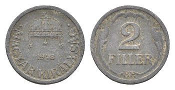 Венгрия 2 филлера 1943 BP KM 519 цинк 4665-548
