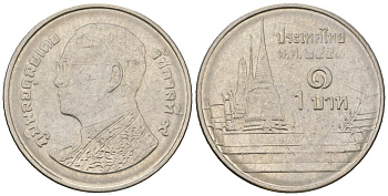 Таиланд 1 бат 2011 BE 2554, Рама IX (1946-2016), королевский дворец KM 443 сталь плакированная никелем 4609-1062