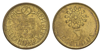 Португалия 5 эскудо 1990 KM 632 никель латунь 4625-1049