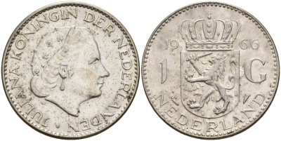 Нидерланды 1 гульден 1966 Юлиана (1948-1980) KM 184 серебро 4126-1141