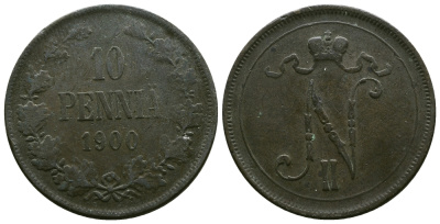 РОССИЯ ДЛЯ ФИНЛЯНДИИ 10 ПЕННИ 1900 Биткин 428 медь 4381-112