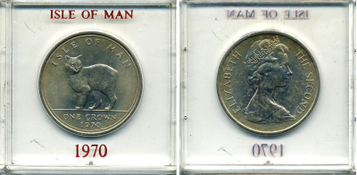 Остров Мэн 1 крона 1970 кошка Мэна, в оригинальной пластиковой коробке KM 18 медно-никель UNC 6-6-1-29