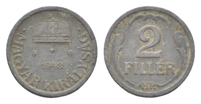Венгрия 2 филлера 1943 BP KM 519 цинк 4665-548