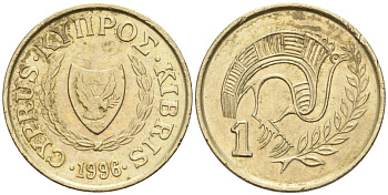 Кипр 1 цент 1996 птичка KM 53.3 никель латунь 4567-418