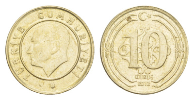 Турция 10 курушей 2013 Кемаль Ататюрк KM 1241 медь цинк никель 4647-617
