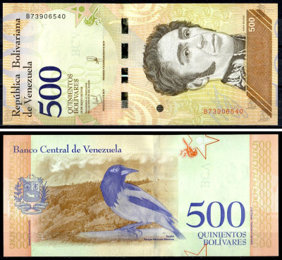 Венесуэла 500 боливаров 2018 18 мая 2018, Симон Боливар, Обыкновенный цветной трупиал Pick 108 b бумага UNC (пресс) 402-72-2-1
