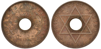 Британская Западная Африка 1/2 пенни 1952 H, Георг VI KM 27a бронза 25-1411