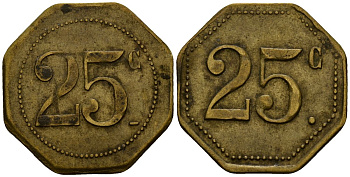Франция 25 сантимов ND ресторанный жетон латунь 4166-356