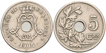 Бельгия 5 сантимов 1905 Belgique KM 54 медно-никель 188-1152