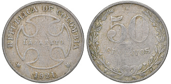 Колумбия 50 сентаво 1921 государственный лепрозорий KM L13 медно-никель 53-945