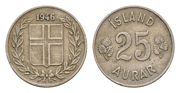 Исландия 25 эйре 1946 KM 11 медно-никель 4632-944