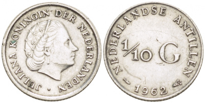 Нидерландские Антилы 1/10 гульдена 1962 Юлиана (1948-1980) KM 3 серебро 112-1057