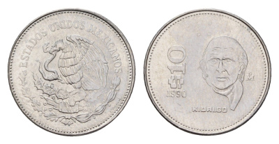 Мексика 10 песо 1990 KM 512 нержавеющая сталь UNC 4596-158