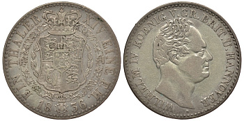 Брауншвейг-Каленберг-Ганновер 1 талер 1836 B, Вильгельм IV (1830-1837) КМ 172,  Dav. 665, J. 50 серебро    02-251-46