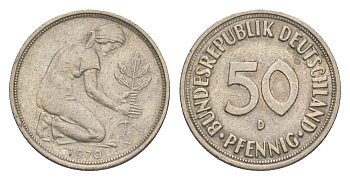ФРГ 50 пфеннигов 1970 D KM 109.1, J. 384 медно-никель 4636-1131