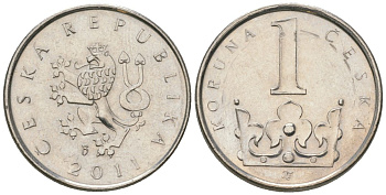 Чехия 1 крона 2011 b’ KM 7 сталь плакированная никелем aUNC 4516-432