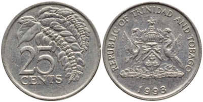 Тринидад и Тобаго 25 центов 1993 цветок дикая пуансеттия KM 32 медно-никель 4396-767