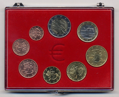 Финляндия евронабор из 8 монет 2007 включая 2 евро 2007 90 лет независимости UNC 3-4-4-03