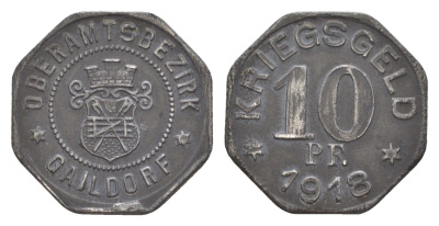 Гайльдорф 10 пфеннигов 1918 Funck 149.2, Men05 8664.2, Men18 10784.2 железо 4448-731