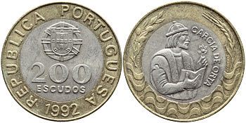 Португалия 200 эскудо 1992 Гарсия Де Орта (1501-1568) KM 655 биметалл 4394-823
