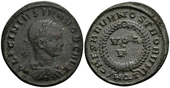 Римская Империя нуммий 320 - 321 Лициний II в ранге цезаря VOT V Аквилея Good Very fine RIC 73 бронза 1073-2-5-3