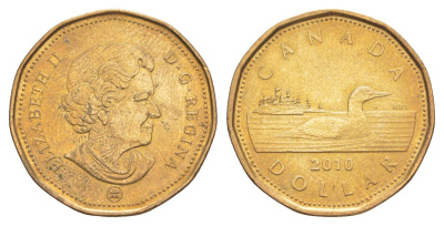 Канада 1 доллар 2010 Елизавета II (1952-2022), утка KM 495 никель плакированный позолоченной бронзой 4631-824