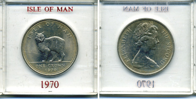 Остров Мэн 1 крона 1970 кошка Мэна, в оригинальной пластиковой коробке KM 18 медно-никель UNC 6-6-1-68