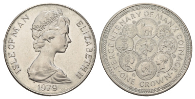 Остров Мэн 1 крона 1979 300 лет монетам острова Мэн KM 45 медно-никель BU 4537-1221