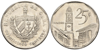 Куба 25 сентаво 2003 KM 577.2, JMA MC21, Schoen 715 сталь плакированная никелем 4114-911