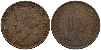 Люксембург 10 сантимов 1930 Шарлотта (1918-1964) KM 41 бронза 4577-313
