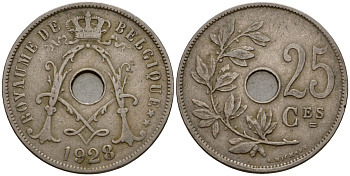 Бельгия 25 сантимов 1928 Belgique KM 68 медно-никель 31-1214