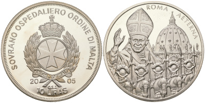 Мальтийский орден 10 лир 2005 Иоанн Павел II, гвардейцами  медно-никель  PROOF  11-207-33