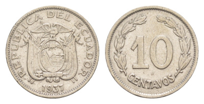Эквадор 10 сентаво 1937 KM 76 никель 4640-1138