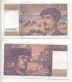 ФРАНЦИЯ 20 ФРАНКОВ 1997 Pick 151i бумага 7553-41-2