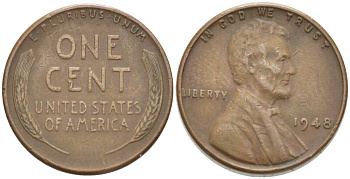 США 1 ЦЕНТ 1948 ЛИНКОЛЬН KM А132 медь цинк 218-527