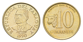 Парагвай 10 гуарани 1990 год-тип KM 178 никель латунь UNC 4614-552